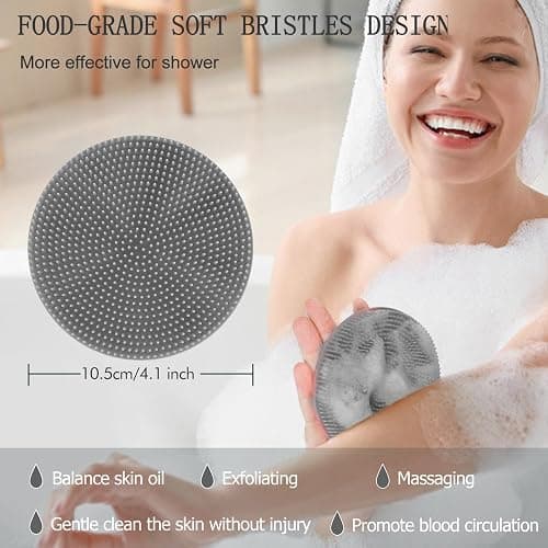 INNERNEED Food-Grade Soft Silicone Body Scrubber Shower Brush Handheld Cleansing Skin Brush, Gentle Exfoliating and Lather Well (Gray) thumbnail 5