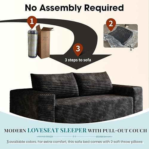 63" Cloud Loveseat Sofa, Boneless Deep Seat Corduroy 2-Seater(Black) | No assembly required; foam-filled floor design; space-efficient footprint for living rooms, apartments, bedrooms, and studios thumbnail 9
