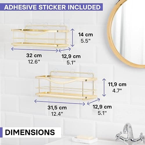 KINCMAX Shower Caddy Organizer - Self Adhesive Wall Shower Shelf - Stainless Steel Bath Shampoo Holder and Storage Rack thumbnail 2
