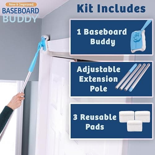 Baseboard Buddy | Lightweight Home Cleaning Essential, Perfect for Baseboards, Moldings & Walls, Glide & Wipe Trapping & Locking Dirt & Dust | As Seen on TV, (1 3 Reusable Pads) thumbnail 2