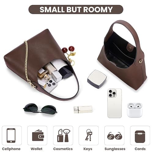 Small Hobo Bags for Women Cherry Shoulder Bag Purse Faux Leather Tote Handbag Trendy Chain Crossbody Bag - Coffee thumbnail 5