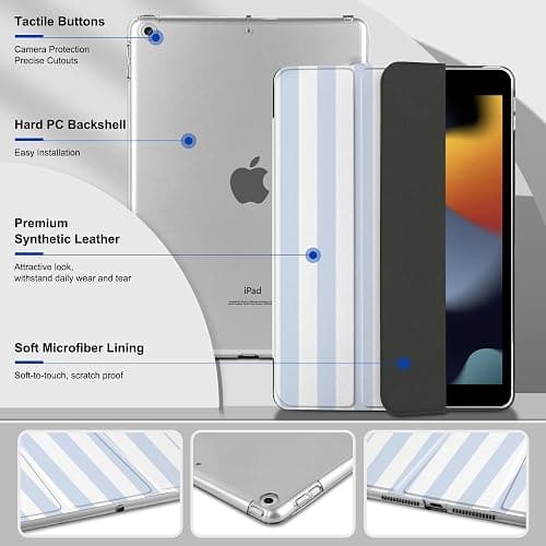 DONGKE Compatible with iPad 10.2 Inch Case 2021 2020 2019, Smart Lightweight Trifold Stand Hard Plastic Transparent Cover Support Auto Sleep/Wake for iPad 10.2" 9th/8th/7th Generation - Stripes thumbnail 6