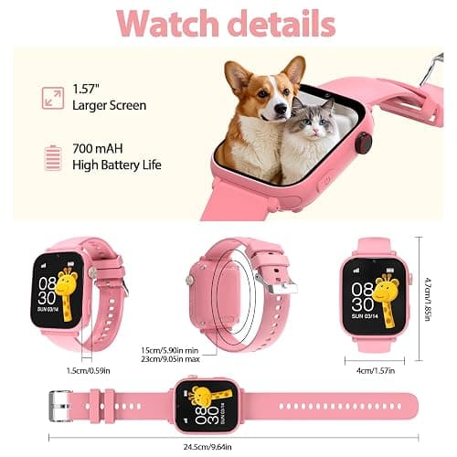 AXYWINBO Kids Smart Watch for Girls Boys 4g GPS Call Text-Smart Watch for Kids Game Camera Pedometer Alarm Clock Calculator-Kid Watches for Girls Boys 4-12 Ages Gifts Pink thumbnail 7