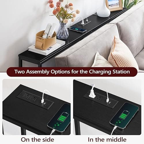 MAHANCRIS 70.9'' Console Table with Power Outlet, Narrow Sofa Table, Industrial Entryway Table with USB Ports, Behind Couch for Entryway, Hallway, Foyer, Living Room, Black CTHB18E01 thumbnail 6