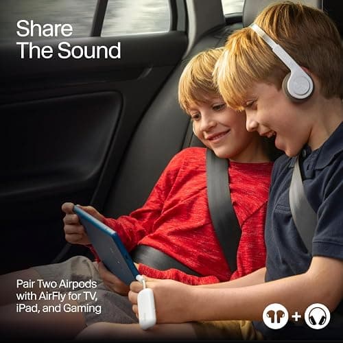 Twelve South AirFly Pro | Drahtloser Sender/Empfänger mit Audio-Sharing für bis zu 2 AirPods/drahtlose Kopfhörer - Flugzeug, Fitnessstudio, Auto thumbnail 6