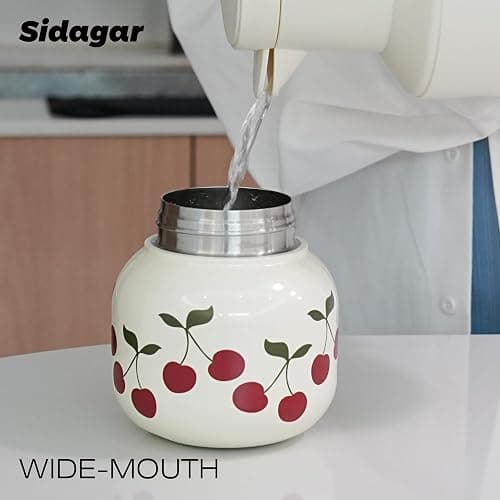 Sidagar 22 oz Tote Water Bottle with Straw and Carry Handle, Wide Mouth Vacuum Insulated Stainless Steel Tumbler, Travel Coffee Cup for Women Easy Carry, Cherry thumbnail 5