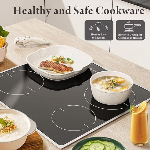 Bazova 19 Pcs Pots and Pans Set Non Stick Ceramic Cookware Set with Removable Handles, Non Toxic Induction Kitchen Cookware Sets RV Cookware,Dishwasher/Oven Safe PFAS/PTFE/PFOA Free Cream White thumbnail 4