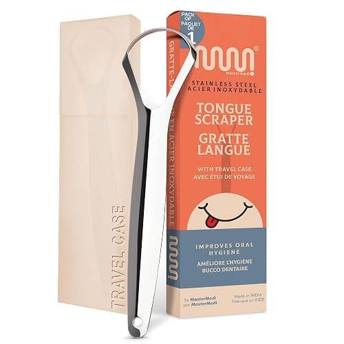 MasterMedi Tongue Scraper for Adults, 100% Stainless Steel Tongue Scrubber for Bad Breath, Easy to Use, Tongue Cleaner for Oral Care & Hygiene (SPTC-1|with Case) - Image 1