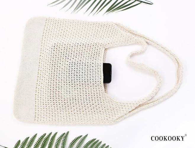 COOKOOKY Crochet Beach Tote bag Summer Beach Bag for Women Aesthetic Mesh Tote Bag Hippie Bag Knit Bag thumbnail 6