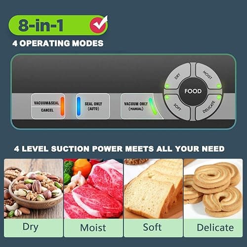 POTANE Precision Vacuum Sealer Machine, Powerful Pro Vacuum Food Sealer, 8-in-1 Easy Presets, 4 Food Modes, Dry&Moist&Soft&Delicate with Starter Kit, Compact Design(Silver) thumbnail 3