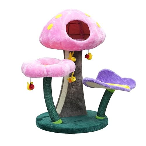 Catry® Wonderland 3-Level 31" Cat Tree with Mushroom Condo, Flower Perch, Sisal Scratching Pad, Parts Replaceable, Garden Style with Bee Toys. Multi- Color - Image 1