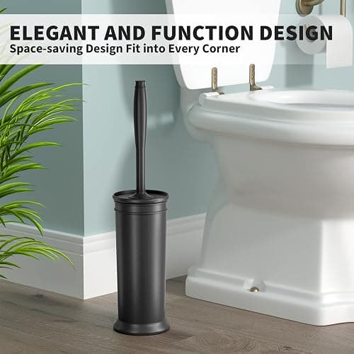 UPTRONIC Toilet Brush, Toilet Bowl Brush with Extra Long Handle Durable Bristles Toilet Scrubber and Covered Holder for Toilet Brush Set for Bathroom Cleaning (Black-02) thumbnail 7
