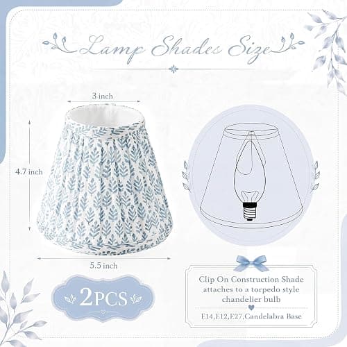VIHOSE Small Pleated Lamp Shades Set of 2 Blue Tree Slant Small Sconce Lampshades Clip on Bulb 3" Top x 5.5" Bottom x 4.7" Classic Pleated Style Bulb Cover for Wall Sconces Pendant Lighting Chandelier thumbnail 3