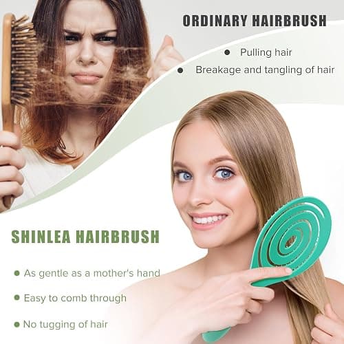 SHINLEA Hair Brush, Detangle Anti Tangle Brush, Spiral Hairbrush for Wet & Dry Hair, Women, Men, Kids, Glide Through Tangles For All Hair Types, Green thumbnail 6