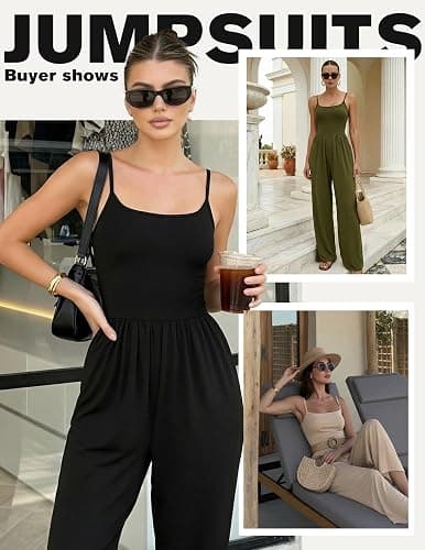Ekouaer Jumpsuits for Women Dressy Summer Outfits Casual Tummy Control Sleeveless Rompers Wide Leg Pants 2026 thumbnail 6