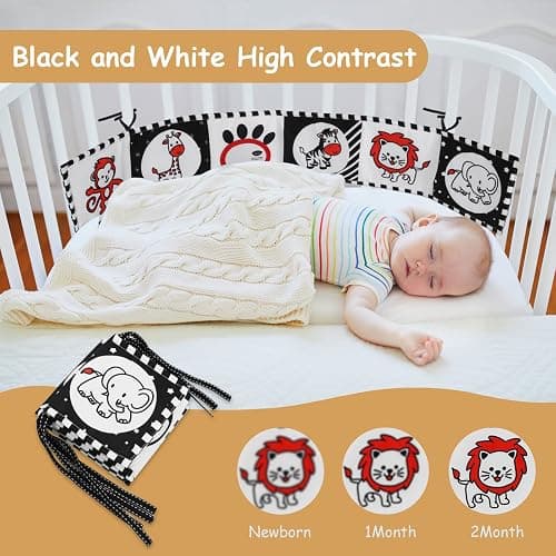 Vicloon Baby Soft Books,Black and White Baby Bath Cloth Book,High Contrast Foldable Soft Fabric Quiet Book,Touch and Feel Crinkle Cloth Books for Babies Infants Toddlers First Bookes thumbnail 5