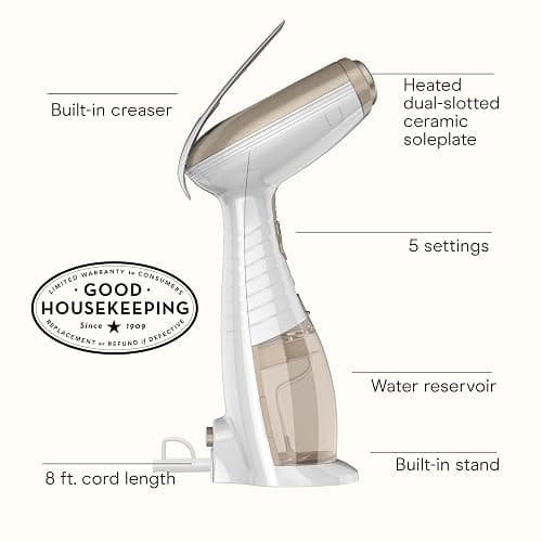 Conair Handheld Garment Steamer for Clothes, Turbo ExtremeSteam 1875W Fabric Steamer, Portable Handheld Design, Strong Penetrating Steam, White/Champagne thumbnail 3