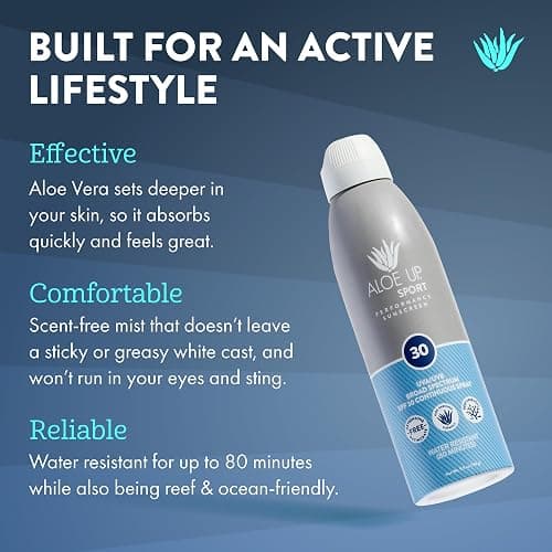 Aloe Up Sport Continuous Spray Sunscreen SPF 30 - Broad Spectrum UVA/UVB Sunscreen Protector for Face and Body - With Aloe Vera Gel - Fast Absorbing Sheer Formula - Reef Safe - Fragrance-Free - 6 Oz thumbnail 2