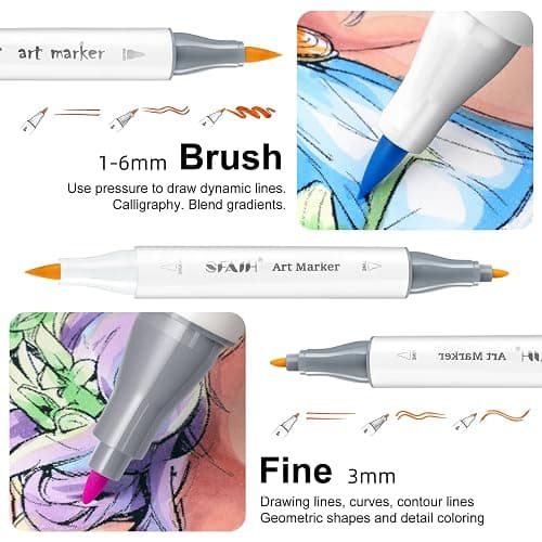 SFAIH Alcohol Markers Brush & Fine - 121 Colors Double Tipped Art Markers for Adult Coloring Illustration, Gifts for Artist Adult - Adjustable Shoulder Strap & Faux Leather Lining & Outer Zip Pocket thumbnail 3