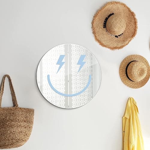 Weysat Preppy Room Decorations Round Smile Face Acrylic Mirror Wall Art Aesthetic Bedroom Decorations Room Funky Mirror 12 Inch(Light Blue) - Light Blue thumbnail 5