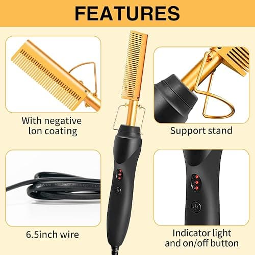 Hot Comb Hair Straightening Brush with Adjustable Settings, Fast Heating for Wigs and Black Hair, Professional Anti-Scald, Auto Shut-Off thumbnail 3