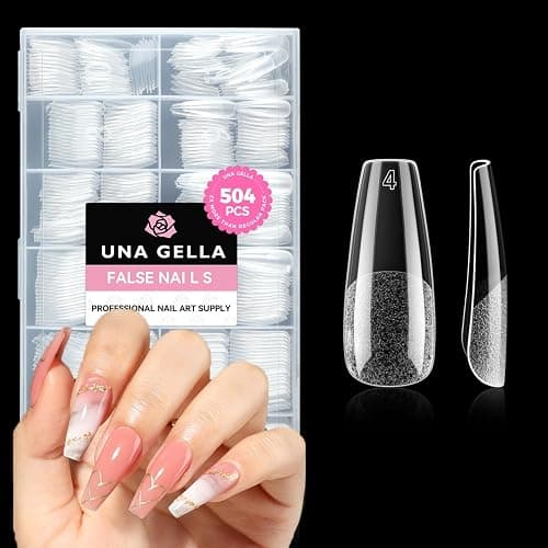 UNA GELLA Long Coffin Nail Tips, 504pcs Pre-Shape Fake Nails Half Matte Full Cover Acrylic Gel Nail Tips Clear Long Coffin Press On Nails Home DIY Extension 12 Sizes Gelly Tips thumbnail 9