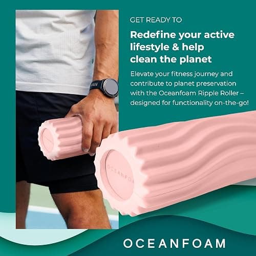 Oceanfoam Ripple Travel Foam Roller (11" x 3.35") Firm Mini Foam Roller for Physical Therapy, Deep Tissue Massage, Back Pain - High Density, Ergonomic Wave Textured - Yoga, Pilates, Exercise (Blush) thumbnail 2