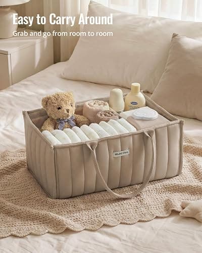 Blissful Diary Baby Diaper Caddy Organizer, Stylish Storage Basket for Newborn Essentials and Diaper Station, Gift for Baby Shower and Registry Must-Have, Sand thumbnail 5