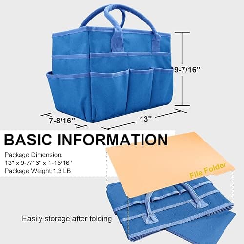 Cupohus Art Organizer Craft Storage Tote Bag with Pockets and Handles, Oxford Fabric Carrying Caddy for Teacher, Officer, Artist, Traveler, and more –Blue thumbnail 2