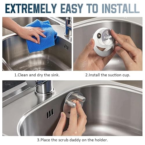 Yoshiky Stainless Steel Smiley Face Dish Sponge Holder, Silver Sink Caddy Organizer Storage with Suction Cup for Kitchen, Rv Apartment Kitchen Accessories Decor Scrubber thumbnail 3