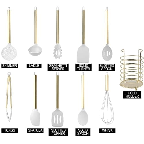 COOK WITH COLOR Silicone Cooking Utensils, Kitchen Utensil Set, Easy to Clean Silicone Kitchen Utensils, Cooking Utensils for Nonstick Cookware, Kitchen Gadgets Set with Holder, 10 Pieces thumbnail 2