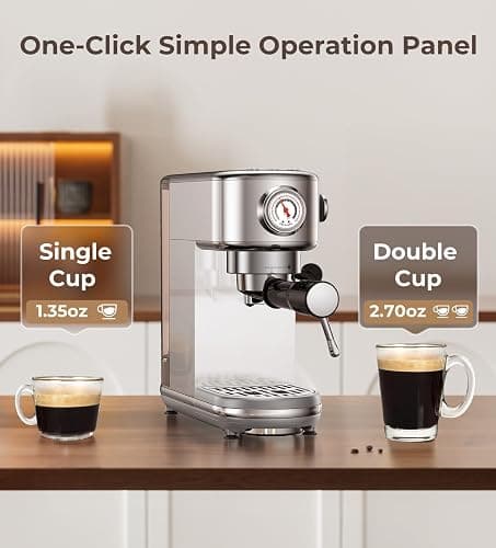 Espresso Machine with Milk Frother, 20 Bar High Pressure Professional Espresso Maker Automatic, Compact Stainless Steel Coffee Machine for Cappuccino, Latte, Gift for Coffee Lover, Dad or Mom, Silver thumbnail 4