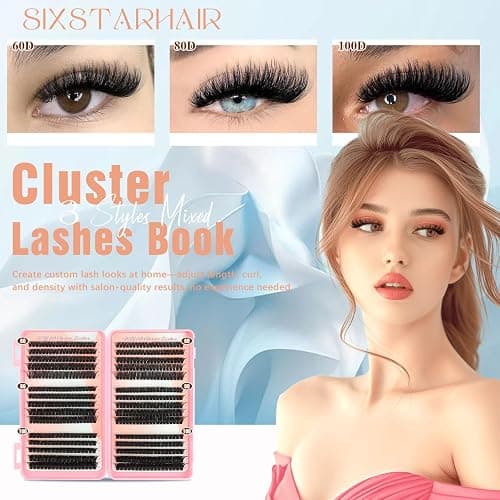 Sixstarhair Cluster Lashes Kit 580Pcs Individual Eyelashes Book Natural Eye Lashes Book with Glue and Remover 10-16mm Eyelash Clusters D Curl Volume DIY Eye Lashes Extension kit (60+80+100D) thumbnail 3