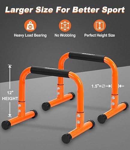 Push Up Bar, 12 Inch High Non-Slip Parallettes Bars & Dip Bars With Foam Handles, Heavy-Duty No Wobbling Calisthenics Equipment For Handstand, L-Sit, Gymnastics, Strength Training Home Gym Use thumbnail 7