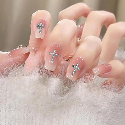 TESGADGETS 60 Stück 3D-Nagelanhänger aus Metalllegierung mit Kristallkreuzen – ideal für DIY-Punk-Nagelkunst von Frauen und Mädchen, mit Strasssteinen, Silber thumbnail 6