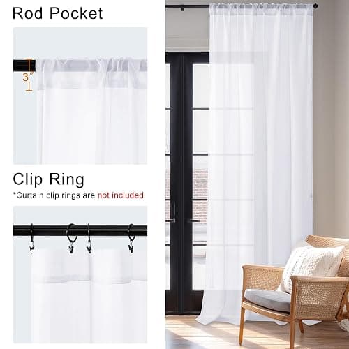 Hiasan Short White Sheer Curtains 36 Inches Length, Light Filtering Voile Drapes Airy Breathable Rod Pocket Kitchen Curtains for Small Window, 52 Inches Width, 2 Panels thumbnail 4
