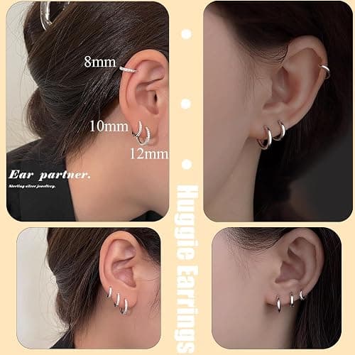 Cocadant 6 Pairs 925 Sterling Silver Small Hoop Earrings for Women,14k Real Gold Hypoallergenic Tiny Cubic Zirconia Cartilage Huggie Earring Sets for Multiple Piercing Trendy Jewelry 8/10/12mm thumbnail 2