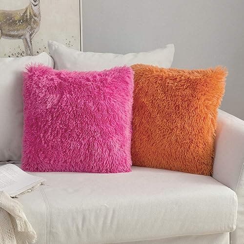 MIULEE Set of 2 Fall Luxury Faux Fur Throw Pillow Cover Deluxe Decorative Plush Pillow Case Cushion Cover Shell for Sofa Bedroom Car 18x18 Inch Orange Halloween thumbnail 5