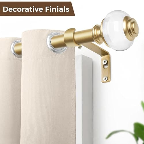 USFOOK 7/8 Inch Telescoping Splicing Drapery Rods for Windows 20 to 54 Inch, Gold Curtain Rods 32 to 58 Inch(2.6-7.2ft), Decorative Translucent Finials thumbnail 4