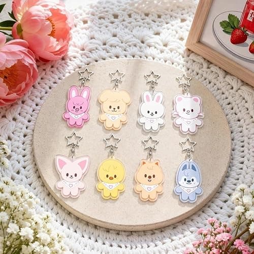 8PCS SK-Z Cartoon Keychains, Acrylic Animal Key Rings, Cute Cartoon Pendant Key Chain for Stray Fans thumbnail 6