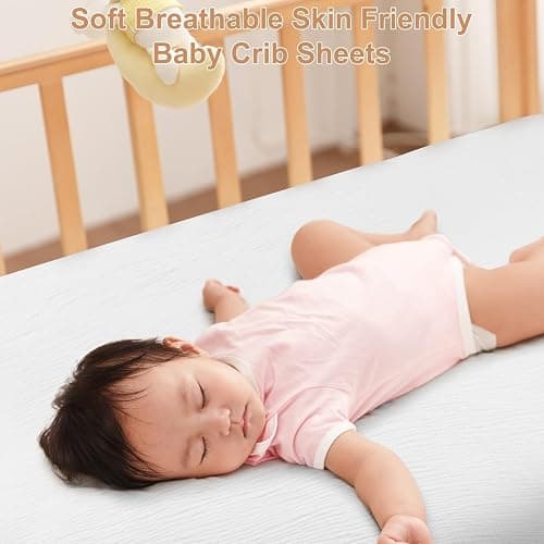 PET REJOIR 2 Pack Muslin Fitted Crib Sheets for Baby Girls & Boys-Neutral Breathable Crib Mattress Protector for Standard Crib Mattress (28"x 52") -White Crib Sheets No Slip Toddler Cotton Bedding thumbnail 7