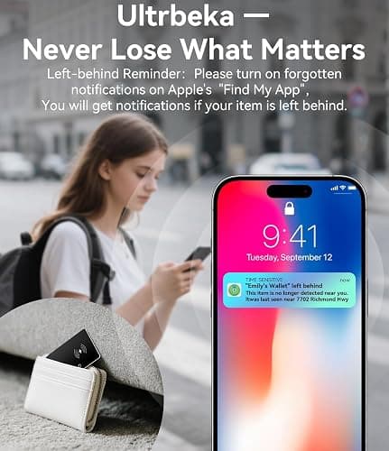 Ultrbeka Ultra-Thin Air Tag Wallet Tracker Card 0.07in IP68 Waterproof Bluetooth Tracker for Wallets, Passport, Work with Apple Find My, Wireless Charging, Card Locator [Apple MFi Certified] iOS Only thumbnail 6