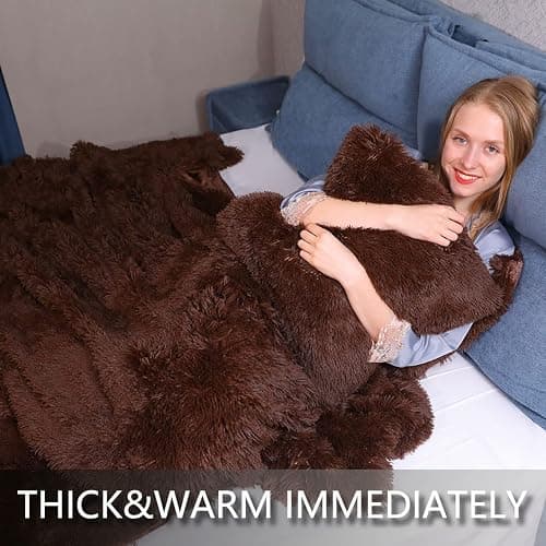 YUSOKI Long Faux Fur Throw Blanket for Sofa Couch,2 Layers,2.1lb,All Ages,Home Decoration, (Brown,50" x 60") thumbnail 3