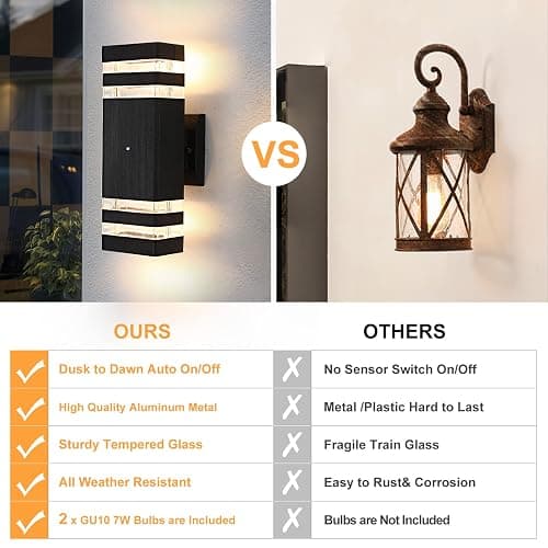 TEBLAMPUE Dusk to Dawn Outdoor Lighting 4 Pack, Porch Lights Outdoor Wall Lamps for Patio Waterproof 3000K Warm White Exterior Light Fixture Sconce Lights for House Hallway Garden Corridor - Black - 2 Layer-4 Pack thumbnail 5