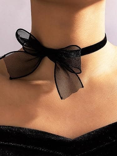 Fanquility Sexy Bow Chokers Necklace Vintag Lace Black Choker Soft Velvet Bow Necklace for Women Knot Necklace Collar Jewelry Gifts for Halloween Cosplay thumbnail 2
