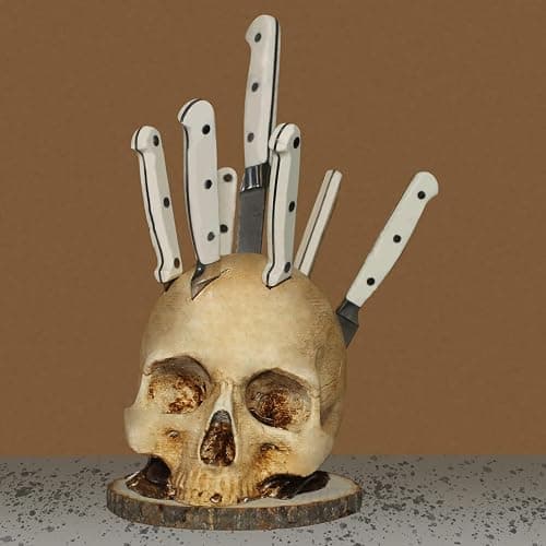 Skull Knife Holder for Kitchen, Skeleton Knife Stand, Horror Kitchen Storage Head Rack Kitchen Fruit Storage Rack Decoration, Scary Party Fruit Storage Rack Decoration - Image 1