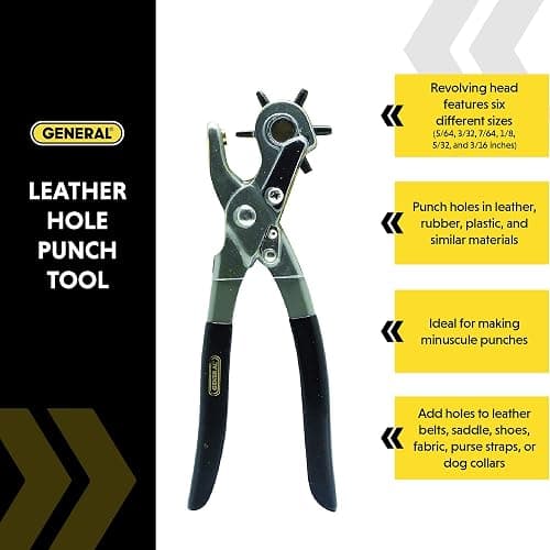 General Tools Leather Hole Punch Tool - 6 Multi-Hole Sizes for Leather, Rubber, & Plastic - Hobbies & Crafts 8.5 inches thumbnail 7