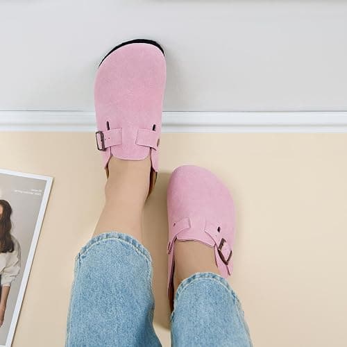 Tmaza Cork Footbed Suede Clogs for Women - Memory Foam Orthopedic House Shoes with Arch Support Size 6-11 thumbnail 3