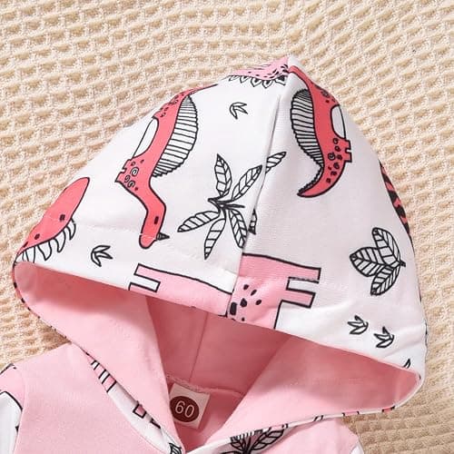MINIFEIKO Newborn Infant Baby Girl Dinosaur Outfit Long Sleeve Hoodie Romper Bodysuit and Pants with Headband Set thumbnail 4