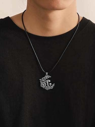 HAQUIL Mushroom Crescent Moon Necklace Simulation Moon Mushroom Pendant Choker for Vegetables Jewelry thumbnail 4